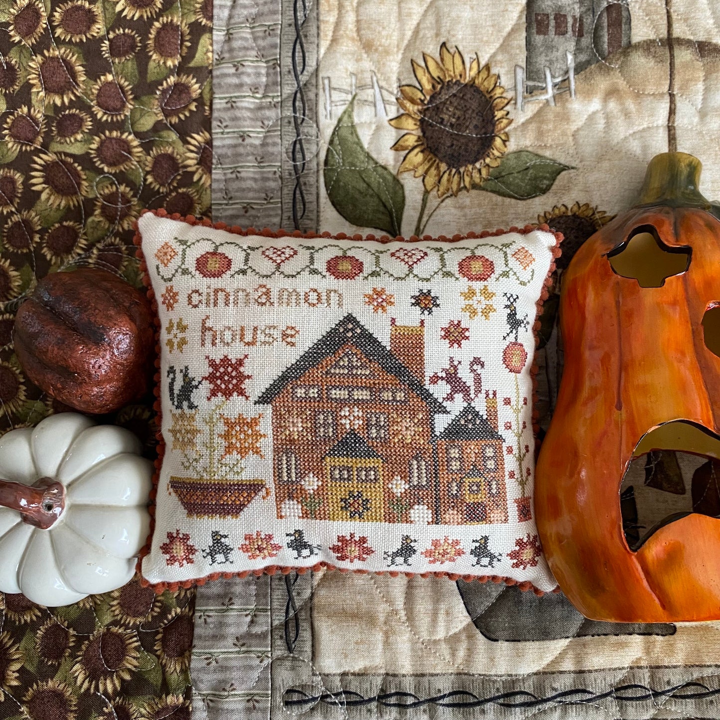 Cinnamon House - The Houses on Pumpkin Lane #7 - Pansy Patch Quilts and Stitchery, Needlecraft Patterns, The Crafty Grimalkin - A Cross Stitch Store