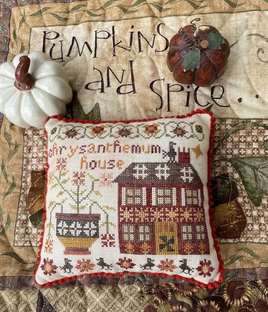 Chrysanthemum House - The Houses on Pumpkin Lane #2 - Pansy Patch Quilts and Stitchery, Needlecraft Patterns, The Crafty Grimalkin - A Cross Stitch Store