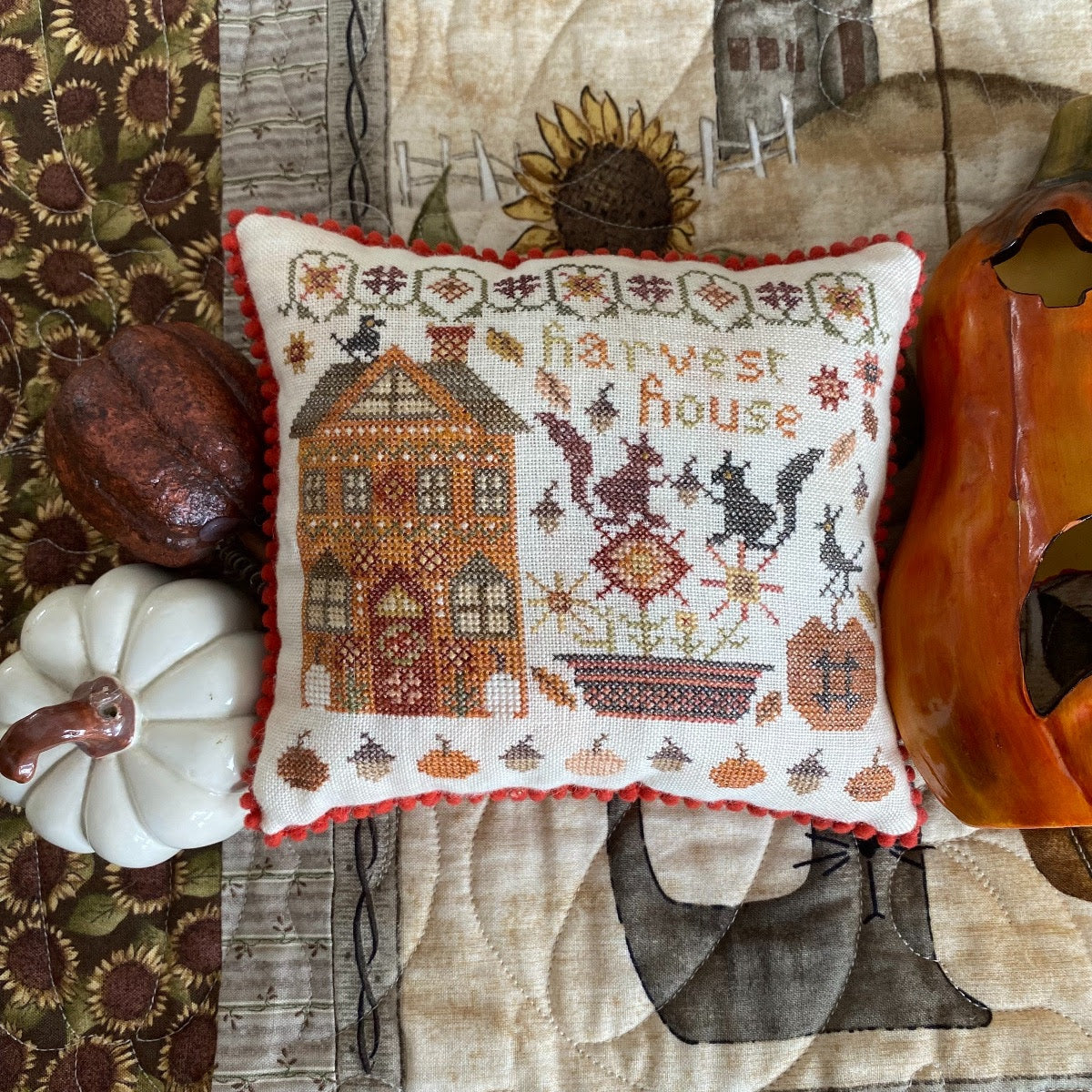 Harvest House - The Houses on Pumpkin Lane #9 - Pansy Patch Quilts and Stitchery, Needlecraft Patterns, The Crafty Grimalkin - A Cross Stitch Store