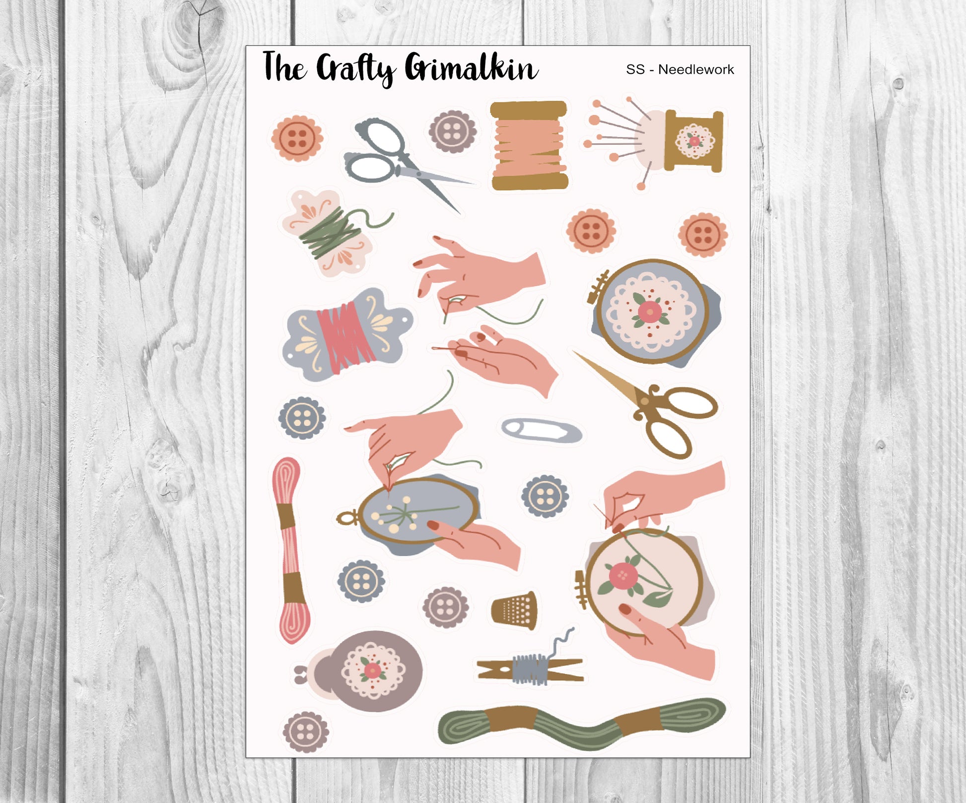 Needlework/Sewing Sticker Sheet for Journals, Scrapbooks or Planners, Decorative Stickers, Decorative Stickers, The Crafty Grimalkin - A Cross Stitch Store