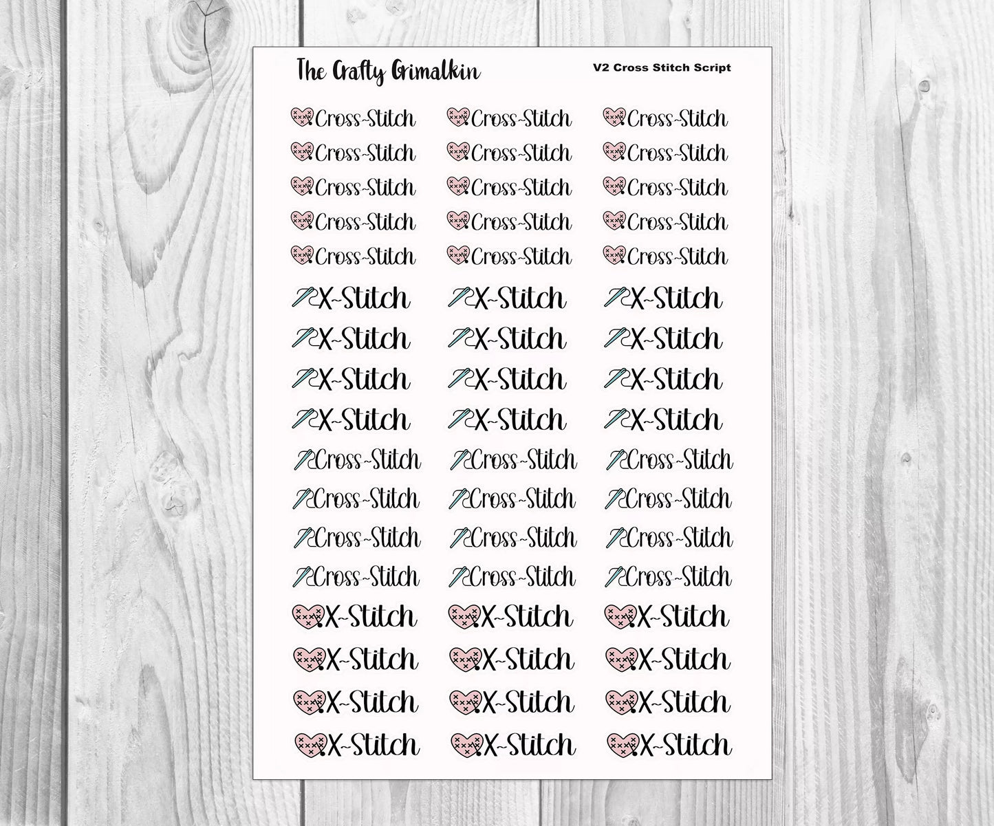 Planner Stickers - Cross Stitch Script, Decorative Stickers, Decorative Stickers, The Crafty Grimalkin - A Cross Stitch Store